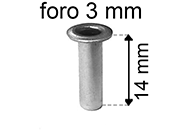 legatoria Occhiello unificato ottoneSTAGNATO, altezza 14mm OU STAGNATO per fori diametro 3mm. Testa diametro 5mm, spessore materiale: 0,3mm.