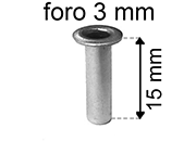 legatoria Occhiello unificato OttoneNICHELATO. altezza 15mm OU NICHELATO per fori diametro 3mm. Testa diametro 5mm, spessore materiale: 0,3mm eug251