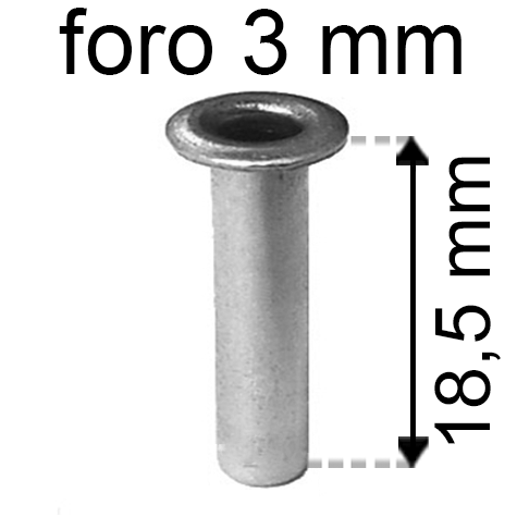 legatoria Occhiello unificato OttoneNICHELATO. altezza 18.5mm OU NICHELATO per fori diametro 3mm. Testa diametro 5mm, spessore materiale: 0,3mm.