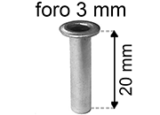 legatoria Occhiello unificato OttoneNICHELATO. altezza 20mm OU NICHELATO per fori diametro 3mm. Testa diametro 5mm, spessore materiale: 0,3mm eug257