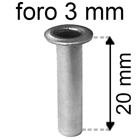 legatoria Occhiello unificato OttoneNICHELATO. altezza 20mm OU NICHELATO per fori diametro 3mm. Testa diametro 5mm, spessore materiale: 0,3mm.