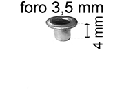 legatoria Occhiello unificato OttoneNICHELATO. altezza 4mm OU NICHELATO per fori diametro 3,5mm. Testa diametro 5,5mm, spessore materiale: 0,3mm eug260