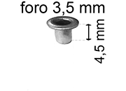 legatoria Occhiello unificato ottoneSTAGNATO, altezza 4,5mm OU STAGNATO per fori diametro 3,5mm. Testa diametro 5,5mm, spessore materiale: 0,3mm.