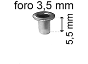 legatoria Occhiello unificato OttoneNICHELATO. altezza 5.5mm OU NICHELATO per fori diametro 3,5mm. Testa diametro 5,5mm, spessore materiale: 0,3mm eug279