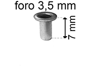 legatoria Occhiello unificato OttoneNICHELATO. altezza 7mm OU NICHELATO per fori diametro 3,5mm. Testa diametro 5,5mm, spessore materiale: 0,3mm eug265