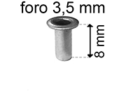 legatoria Occhiello unificato OttoneNICHELATO. altezza 8mm OU NICHELATO per fori diametro 3,5mm. Testa diametro 5,5mm, spessore materiale: 0,3mm eug267