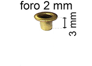 legatoria Occhiello unificato ottone, altezza 3mm (OU) per fori diametro 2mm. Testa diametro 3,5mm, spessore materiale: 0,25mm eug27