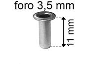 legatoria Occhiello unificato ottoneSTAGNATO, altezza 11mm OU STAGNATO per fori diametro 3,5mm. Testa diametro 5,5mm, spessore materiale: 0,3mm.