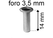 legatoria Occhiello unificato ottoneSTAGNATO, altezza 14mm OU STAGNATO per fori diametro 3,5mm. Testa diametro 5,5mm, spessore materiale: 0,3mm.