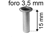 legatoria Occhiello unificato OttoneNICHELATO. altezza 15mm OU NICHELATO per fori diametro 3,5mm. Testa diametro 5,5mm, spessore materiale: 0,3mm eug274