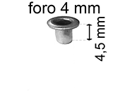 legatoria Occhiello unificato ottoneSTAGNATO, altezza 4,5mm OU STAGNATO per fori diametro 4mm. Testa diametro 6mm, spessore materiale: 0,3mm.