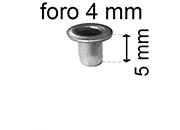 legatoria Occhiello unificato ottoneSTAGNATO, altezza 5mm OU STAGNATO per fori diametro 4mm. Testa diametro 6mm, spessore materiale: 0,3mm.
