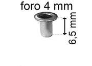 legatoria Occhiello unificato ottoneSTAGNATO, altezza 6,5mm OU STAGNATO per fori diametro 4mm. Testa diametro 6mm, spessore materiale: 0,3mm.