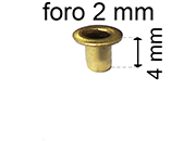 legatoria Occhiello unificato ottone, altezza 4mm (OU) per fori diametro 2mm. Testa diametro 3,5mm, spessore materiale: 0,25mm eug29