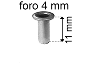 legatoria Occhiello unificato ottoneSTAGNATO, altezza 11mm OU STAGNATO per fori diametro 4mm. Testa diametro 6mm, spessore materiale: 0,3mm.
