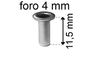 legatoria Occhiello unificato ottoneSTAGNATO, altezza 11,5mm OU STAGNATO per fori diametro 4mm. Testa diametro 6mm, spessore materiale: 0,3mm.