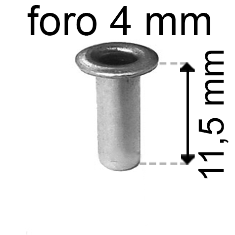 legatoria Occhiello unificato ottoneSTAGNATO, altezza 11,5mm OU STAGNATO per fori diametro 4mm. Testa diametro 6mm, spessore materiale: 0,3mm.