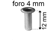 legatoria Occhiello unificato ottoneSTAGNATO, altezza 12mm OU STAGNATO per fori diametro 4mm. Testa diametro 6mm, spessore materiale: 0,3mm.