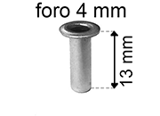 legatoria Occhiello unificato ottoneSTAGNATO, altezza 13mm OU STAGNATO per fori diametro 4mm. Testa diametro 6mm, spessore materiale: 0,3mm.