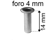 legatoria Occhiello unificato ottoneSTAGNATO, altezza 14mm OU STAGNATO per fori diametro 4mm. Testa diametro 6mm, spessore materiale: 0,3mm.