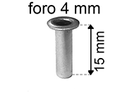 legatoria Occhiello unificato ottoneSTAGNATO, altezza 15mm OU STAGNATO per fori diametro 4mm. Testa diametro 6mm, spessore materiale: 0,3mm.
