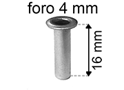 legatoria Occhiello unificato ottoneSTAGNATO, altezza 16mm OU STAGNATO per fori diametro 4mm. Testa diametro 6mm, spessore materiale: 0,3mm.