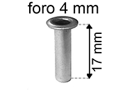 legatoria Occhiello unificato ottoneSTAGNATO, altezza 17mm OU STAGNATO per fori diametro 4mm. Testa diametro 6mm, spessore materiale: 0,3mm.