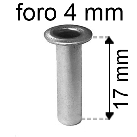 legatoria Occhiello unificato ottoneSTAGNATO, altezza 17mm OU STAGNATO per fori diametro 4mm. Testa diametro 6mm, spessore materiale: 0,3mm.