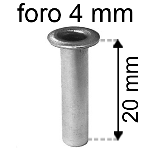 legatoria Occhiello unificato ottoneSTAGNATO, altezza 20mm OU STAGNATO per fori diametro 4mm. Testa diametro 6mm, spessore materiale: 0,3mm.