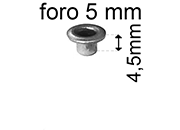 legatoria Occhiello unificato ottoneSTAGNATO, altezza 4,5mm OU STAGNATO per fori diametro 5mm. Testa diametro 7,5mm, spessore materiale: 0,3mm.