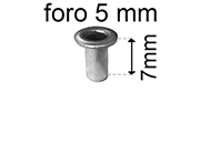legatoria Occhiello unificato ottoneSTAGNATO, altezza 7mm OU STAGNATO per fori diametro 5mm. Testa diametro 7,5mm, spessore materiale: 0,3mm.