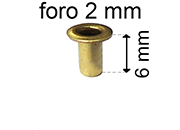 legatoria Occhiello unificato ottone, altezza 6mm (OU) per fori diametro 2mm. Testa diametro 3,5mm, spessore materiale: 0,25mm eug32