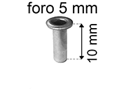 legatoria Occhiello unificato ottoneSTAGNATO, altezza 10mm OU STAGNATO per fori diametro 5mm. Testa diametro 7,5mm, spessore materiale: 0,3mm.