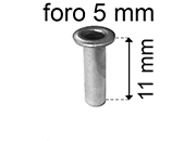 legatoria Occhiello unificato ottoneSTAGNATO, altezza 11mm OU STAGNATO per fori diametro 5mm. Testa diametro 7,5mm, spessore materiale: 0,3mm.