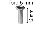 legatoria Occhiello unificato ottoneSTAGNATO, altezza 12mm OU STAGNATO per fori diametro 5mm. Testa diametro 7,5mm, spessore materiale: 0,3mm.