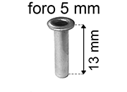 legatoria Occhiello unificato ottoneSTAGNATO, altezza 13mm OU STAGNATO per fori diametro 5mm. Testa diametro 7,5mm, spessore materiale: 0,3mm.