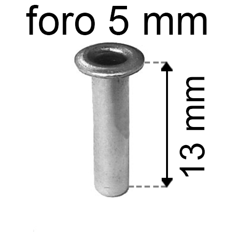 legatoria Occhiello unificato ottoneSTAGNATO, altezza 13mm OU STAGNATO per fori diametro 5mm. Testa diametro 7,5mm, spessore materiale: 0,3mm.