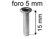 legatoria Occhiello unificato ottoneSTAGNATO, altezza 15mm OU STAGNATO per fori diametro 5mm. Testa diametro 7,5mm, spessore materiale: 0,3mm.