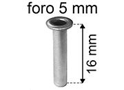 legatoria Occhiello unificato ottoneSTAGNATO, altezza 16mm OU STAGNATO per fori diametro 5mm. Testa diametro 7,5mm, spessore materiale: 0,3mm.