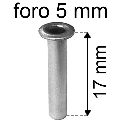 legatoria Occhiello unificato ottoneSTAGNATO, altezza 17mm OU STAGNATO per fori diametro 5mm. Testa diametro 7,5mm, spessore materiale: 0,3mm.
