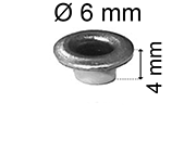 legatoria Occhiello unificato ottoneSTAGNATO, altezza 4mm OU STAGNATO per fori diametro 6mm. Testa diametro 8mm, spessore materiale: 0,3mm.