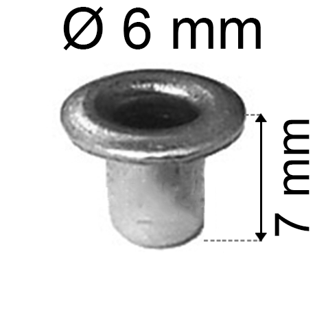legatoria Occhiello unificato ottoneSTAGNATO, altezza 7mm OU STAGNATO per fori diametro 6mm. Testa diametro 8mm, spessore materiale: 0,3mm.