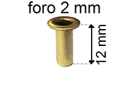 legatoria Occhiello unificato ottone, altezza 12mm (OU) per fori diametro 2mm. Testa diametro 3,5mm, spessore materiale: 0,25mm eug39