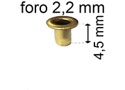 legatoria Occhiello unificato ottone, altezza 4,5mm (OU) per fori diametro 2,2mm. Testa diametro 3,7mm, spessore materiale: 0,25mm eug45