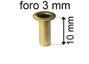 legatoria Occhiello unificato ottone, altezza 10mm (OU) per fori diametro 3mm. Testa diametro 5mm, spessore materiale: 0,3mm eug5