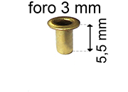 legatoria Occhiello unificato ottone, altezza 5,5mm (OU) per fori diametro 3mm. Testa diametro 5mm, spessore materiale: 0,3mm eug77