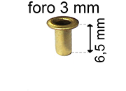 legatoria Occhiello unificato ottone, altezza 6,5mm (OU) per fori diametro 3mm. Testa diametro 5mm, spessore materiale: 0,3mm eug79
