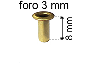 legatoria Occhiello unificato ottone, altezza 8mm (OU) per fori diametro 3mm. Testa diametro 5mm, spessore materiale: 0,3mm eug81