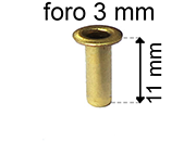 legatoria Occhiello unificato ottone, altezza 11mm (OU) per fori diametro 3mm. Testa diametro 5mm, spessore materiale: 0,3mm eug84