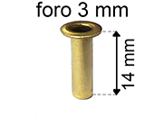 legatoria Occhiello unificato ottone, altezza 14mm (OU) per fori diametro 3mm. Testa diametro 5mm, spessore materiale: 0,3mm eug88